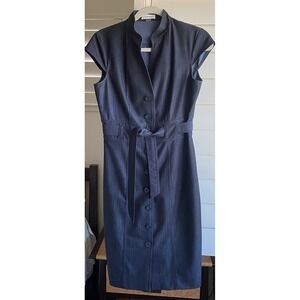 Calvin Klein Womens  6  Navy ‎ Sheath Dress Button Up Cap Sleeve Career Work EUC